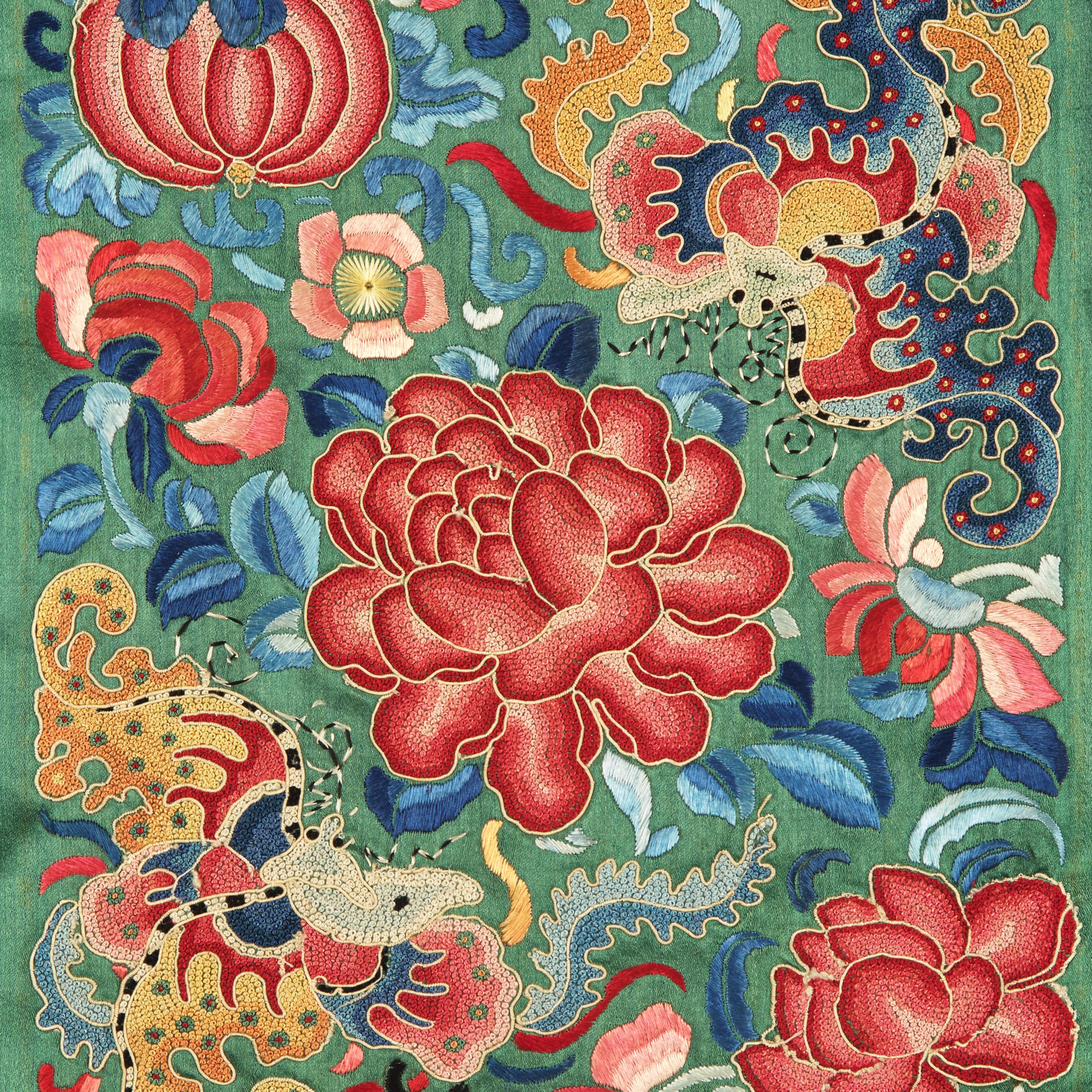 Two Chinese Silk 'Apron' Skirts and a Set of Skirt Ornaments, 19th-Early 20th Century 馬面裙兩件及裙飾一套