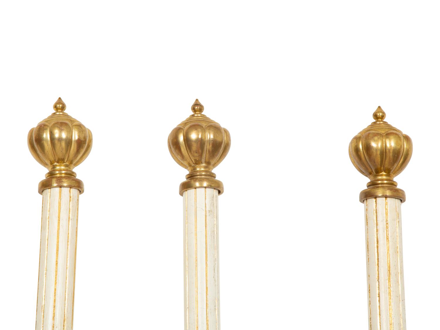 Four Italian Painted and Parcel Gilt Curtain Rods with Brass Cap Ends
