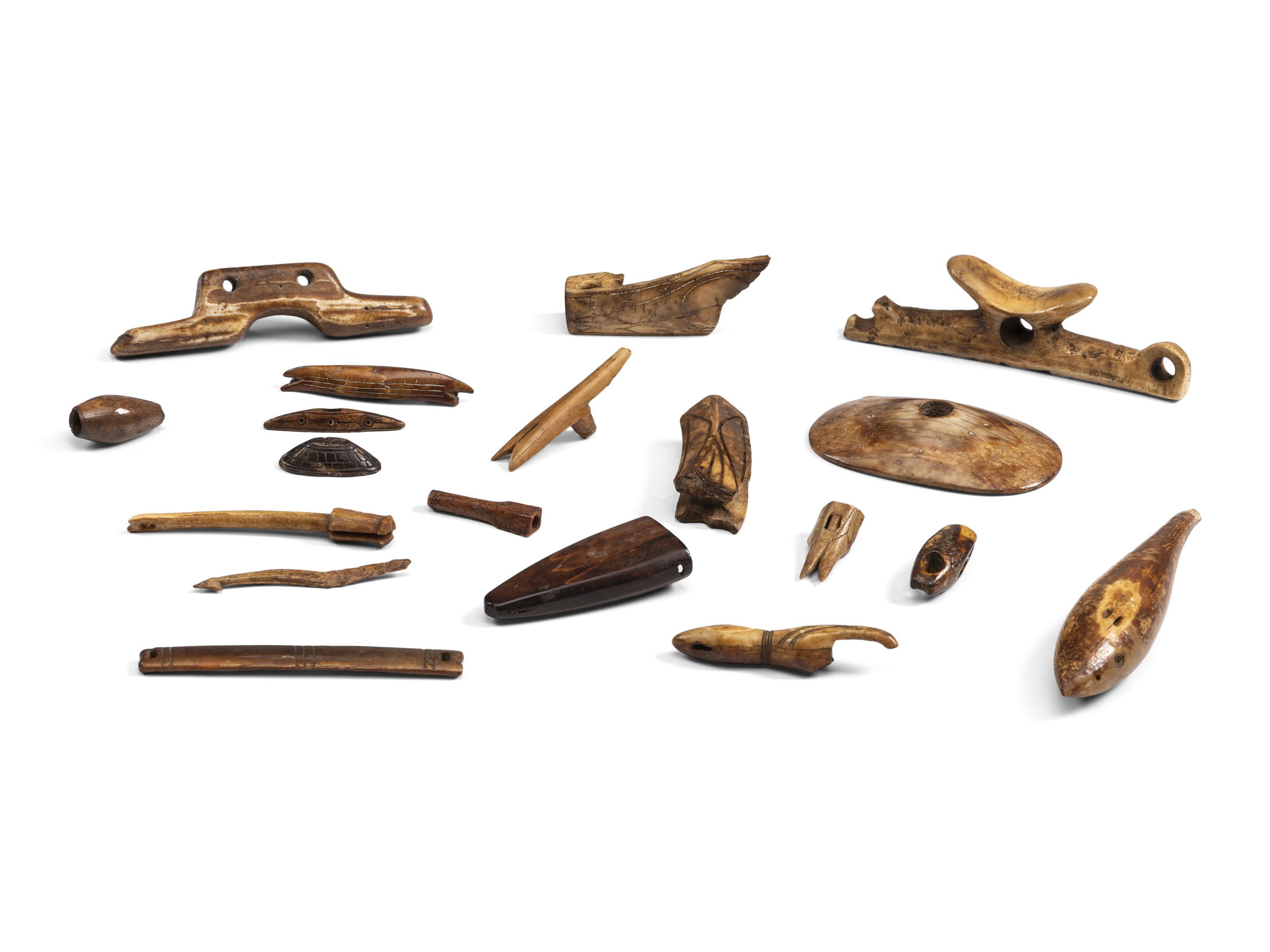 Iñupiaq Decorated Fossilized Walrus Ivory Tools