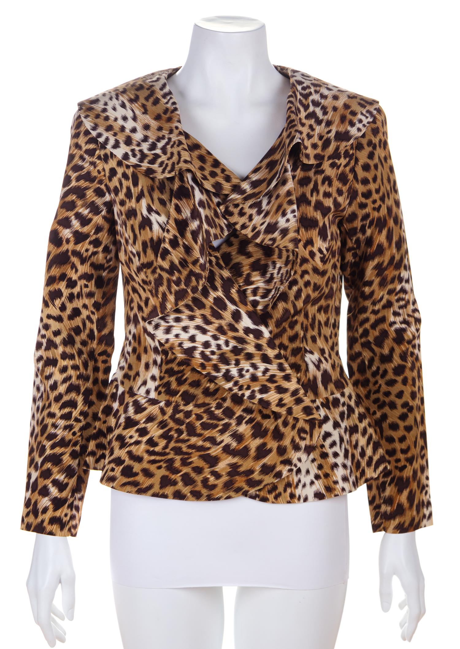 Silk Leopard Print Jacket, 1990-2000s Size label: 6