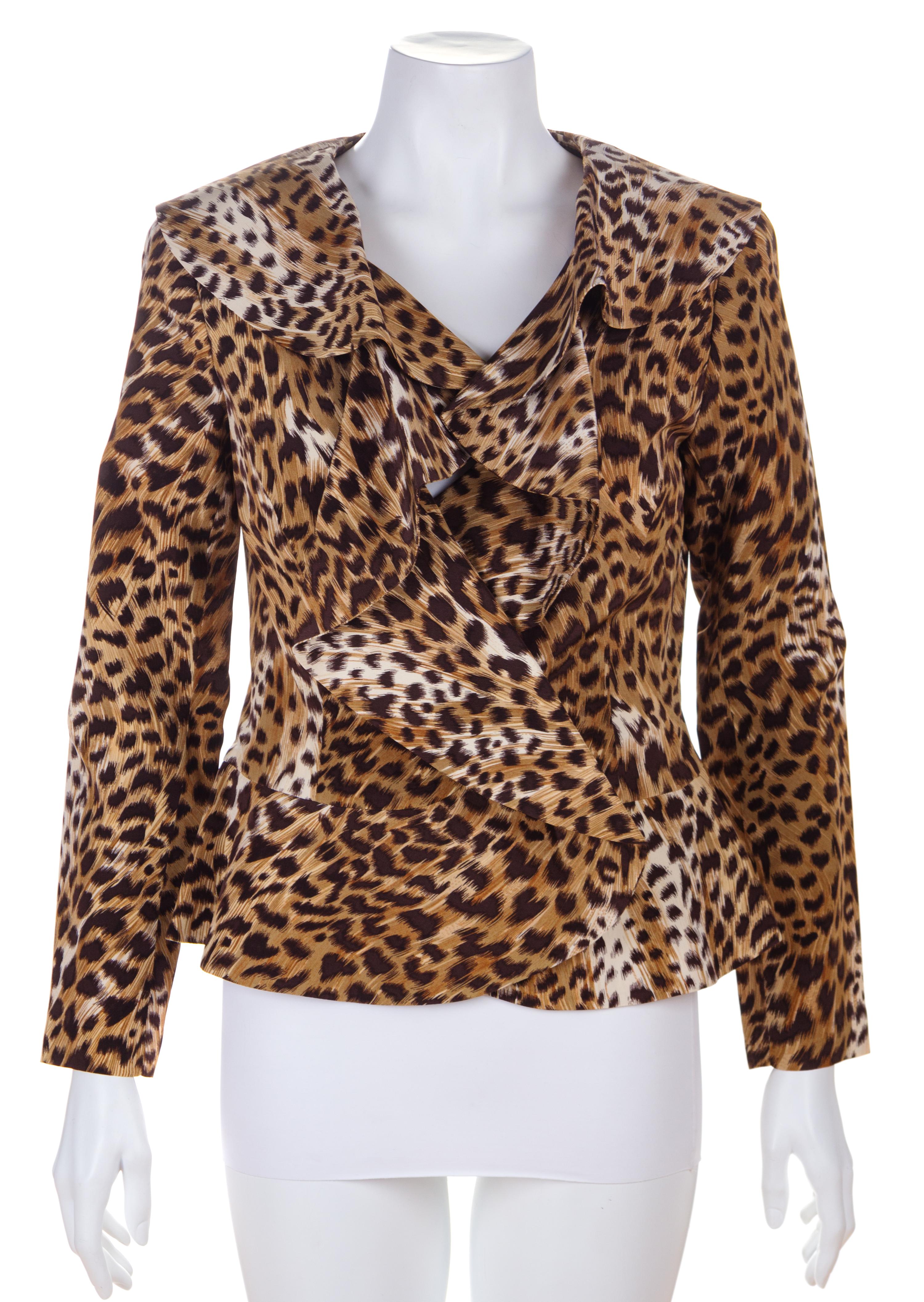 Silk Leopard Print Jacket, 1990-2000s Size label: 6