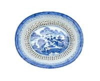 A Chinese Blue and White Canton Reticulated Fruit Basket Height 3 1/4 x width 6 3/4 x depth 8 inches. — 19TH CENTURY
