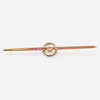A 14K Yellow Gold, Platinum, Ruby, and Diamond Brooch
