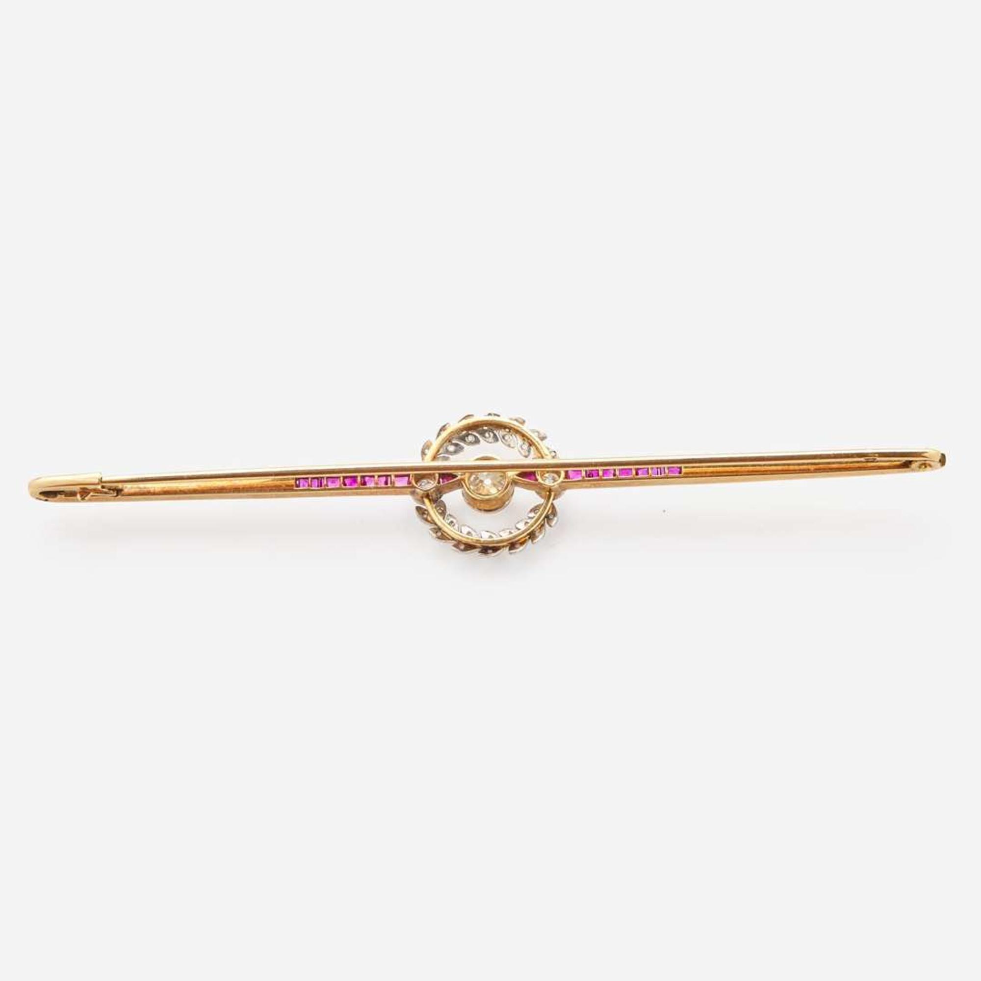 A 14K Yellow Gold, Platinum, Ruby, and Diamond Brooch