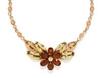 RETRO, BICOLOR GOLD AND CITRINE FLOWER NECKLACE