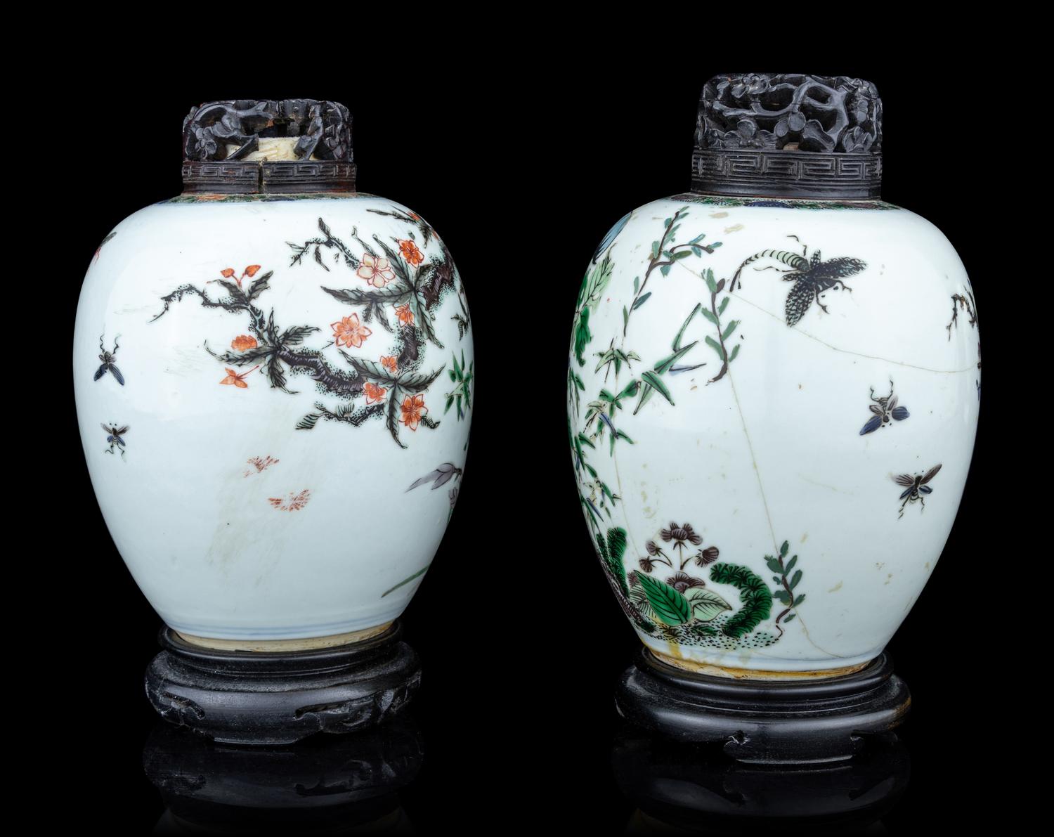 A Pair of Famille Verte Porcelain Jars