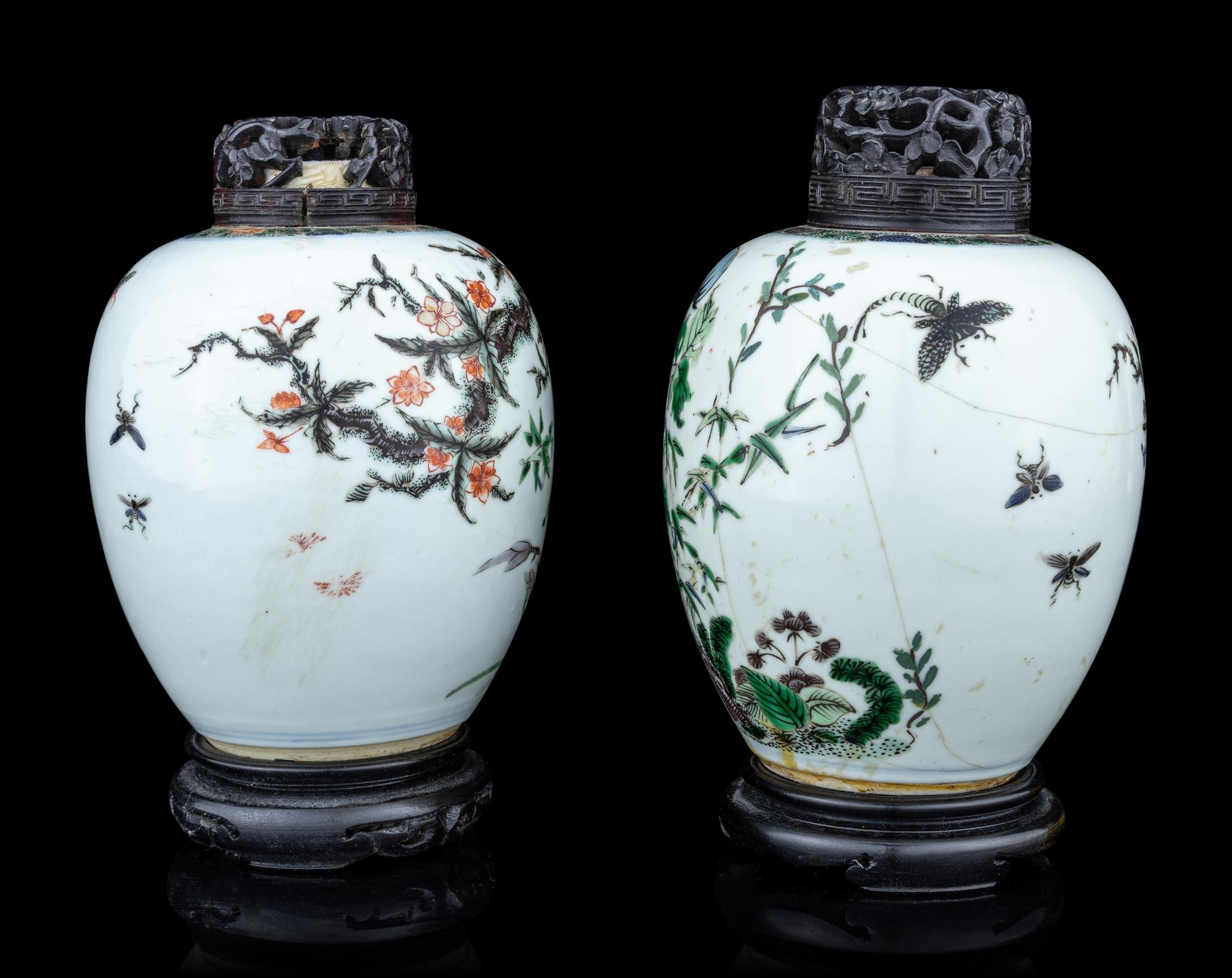 A Pair of Famille Verte Porcelain Jars