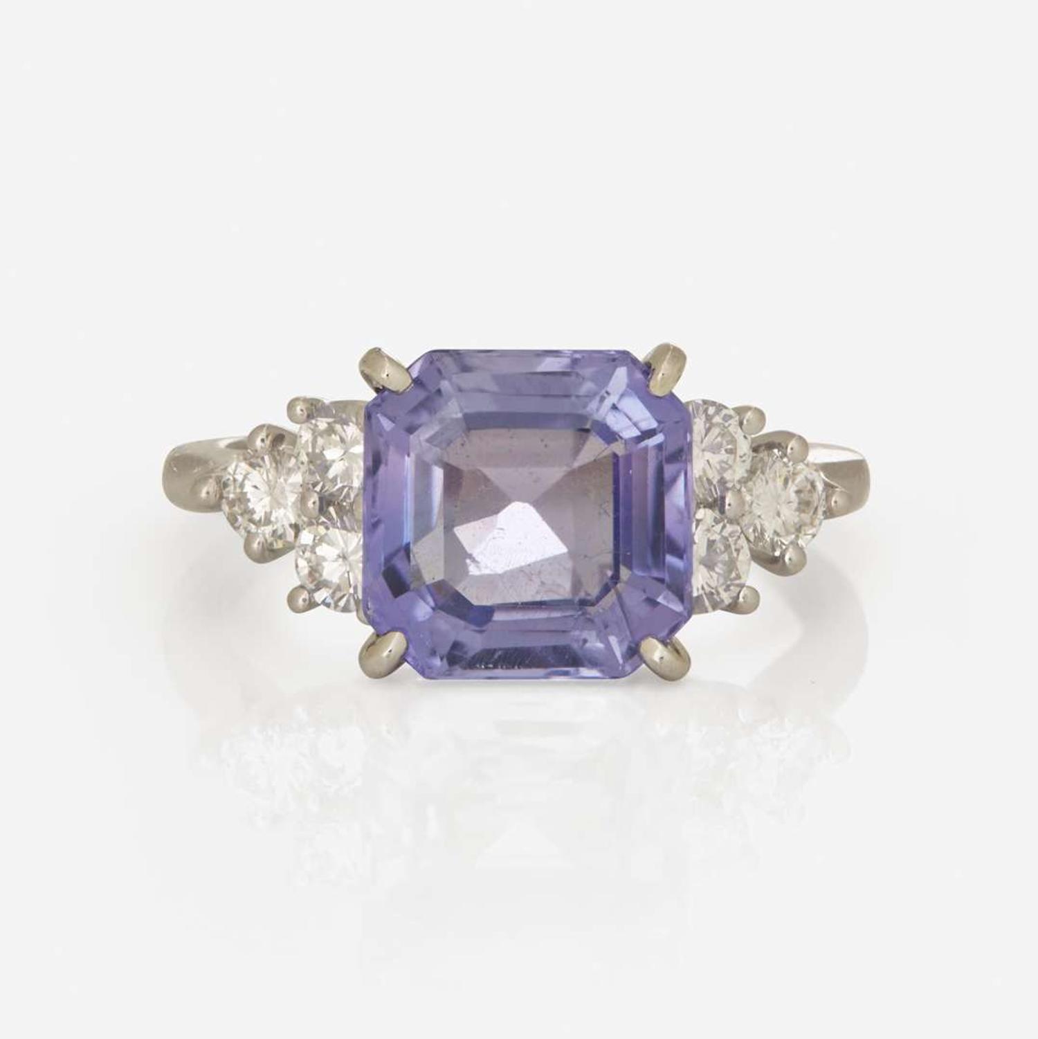A Platinum, Purple Sapphire, and Diamond Ring