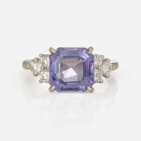 A Platinum, Purple Sapphire, and Diamond Ring