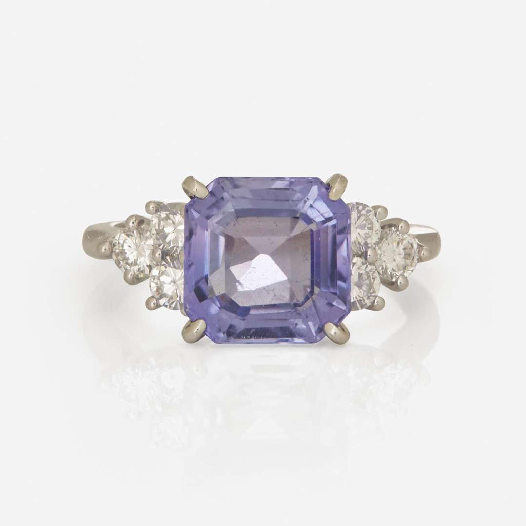 A Platinum, Purple Sapphire, and Diamond Ring