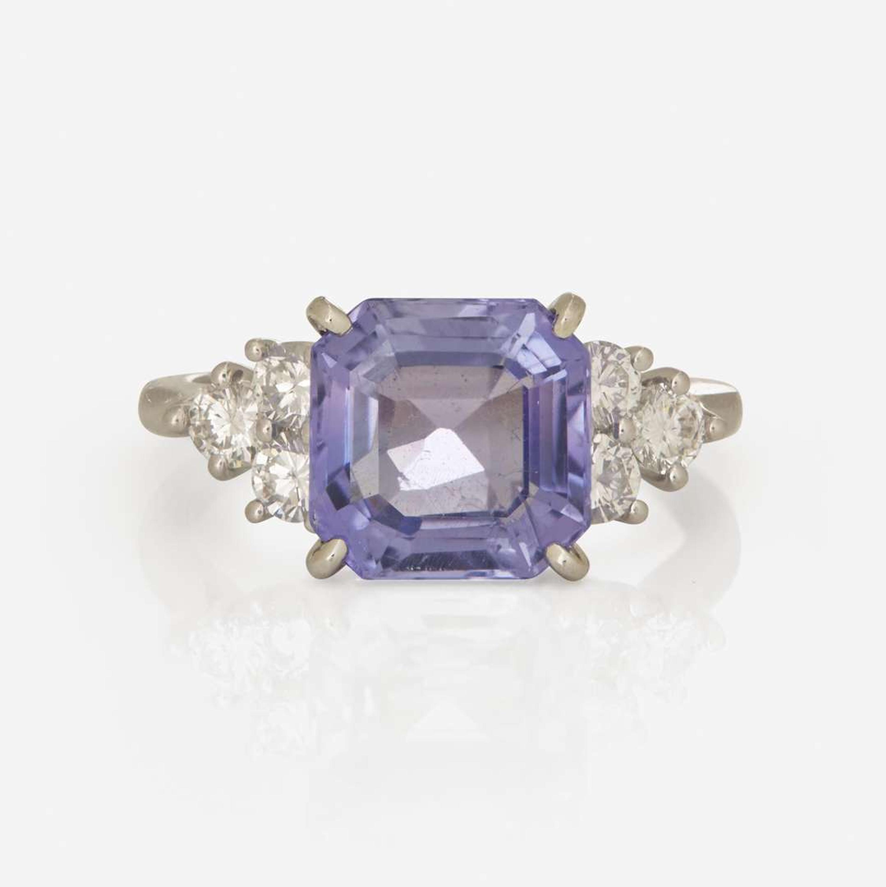 A Platinum, Purple Sapphire, and Diamond Ring