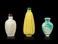 Three Chinese Monochrome Glazed Porcelain Snuff Bottles