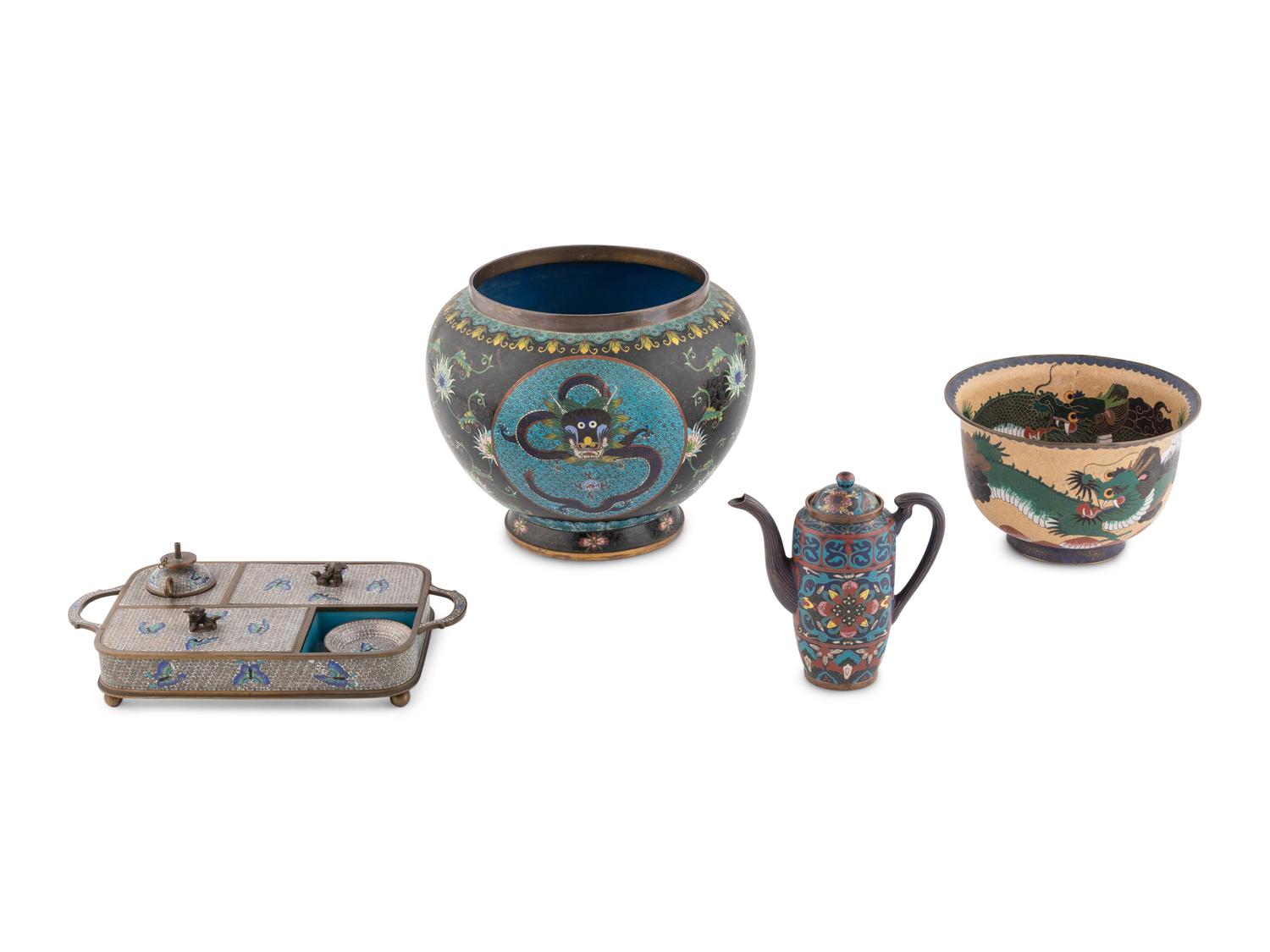Four Asian Cloisonne Enamel Articles