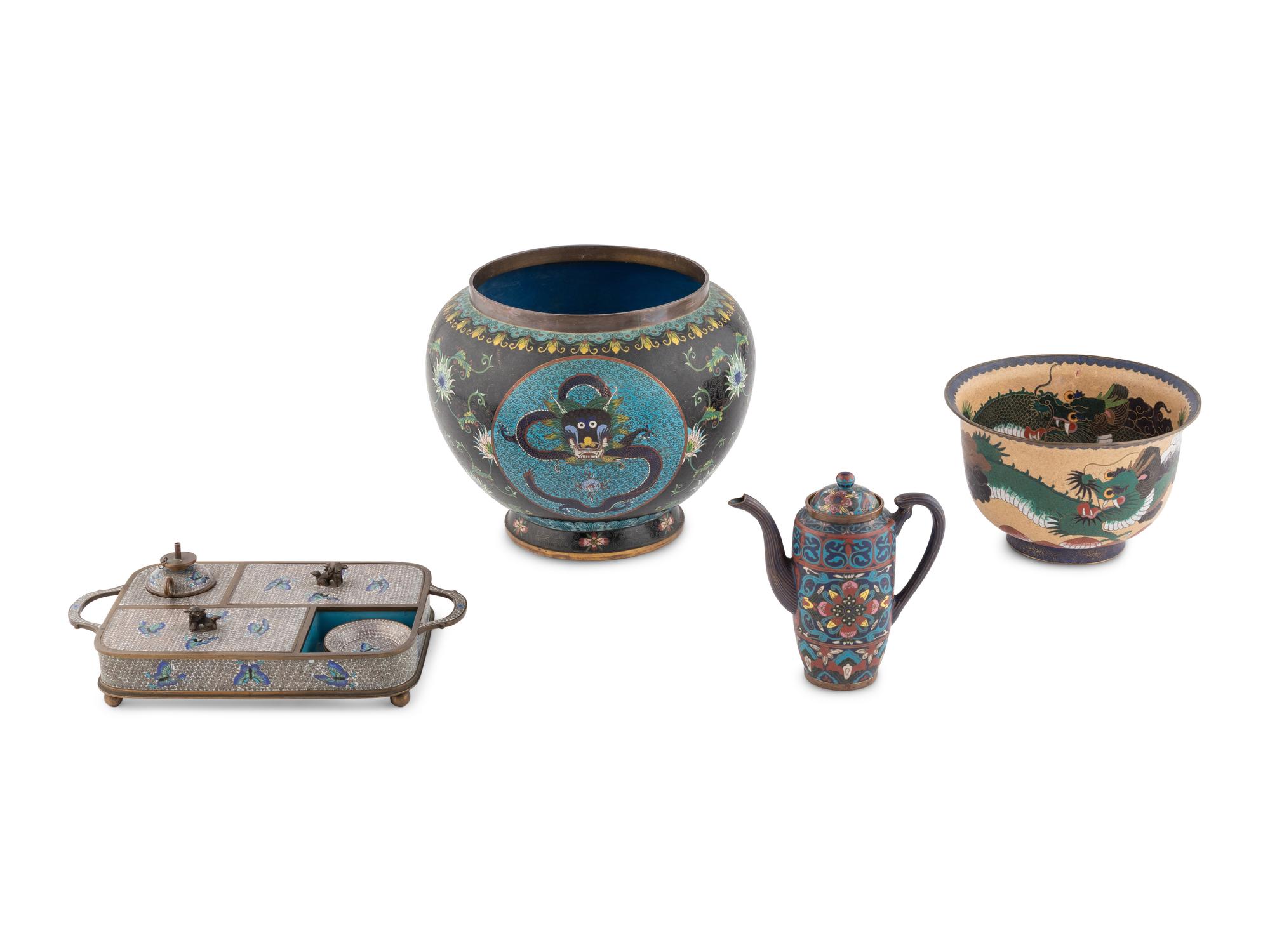 Four Asian Cloisonne Enamel Articles