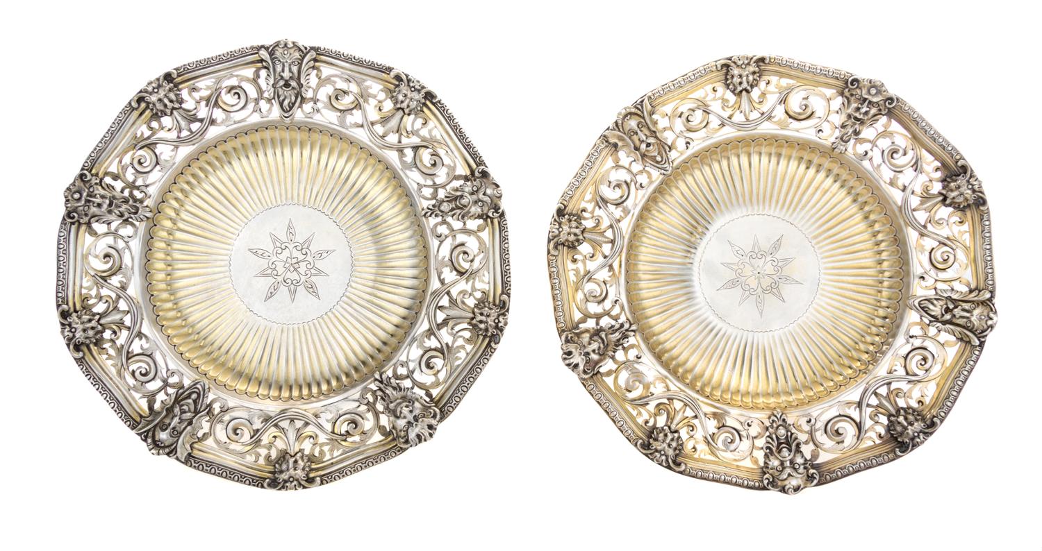 A Pair of Victorian Silver Tazze, Maker's Mark Obscured, London, 1876, each having a pierced border worked with foliate scrolls and swa
