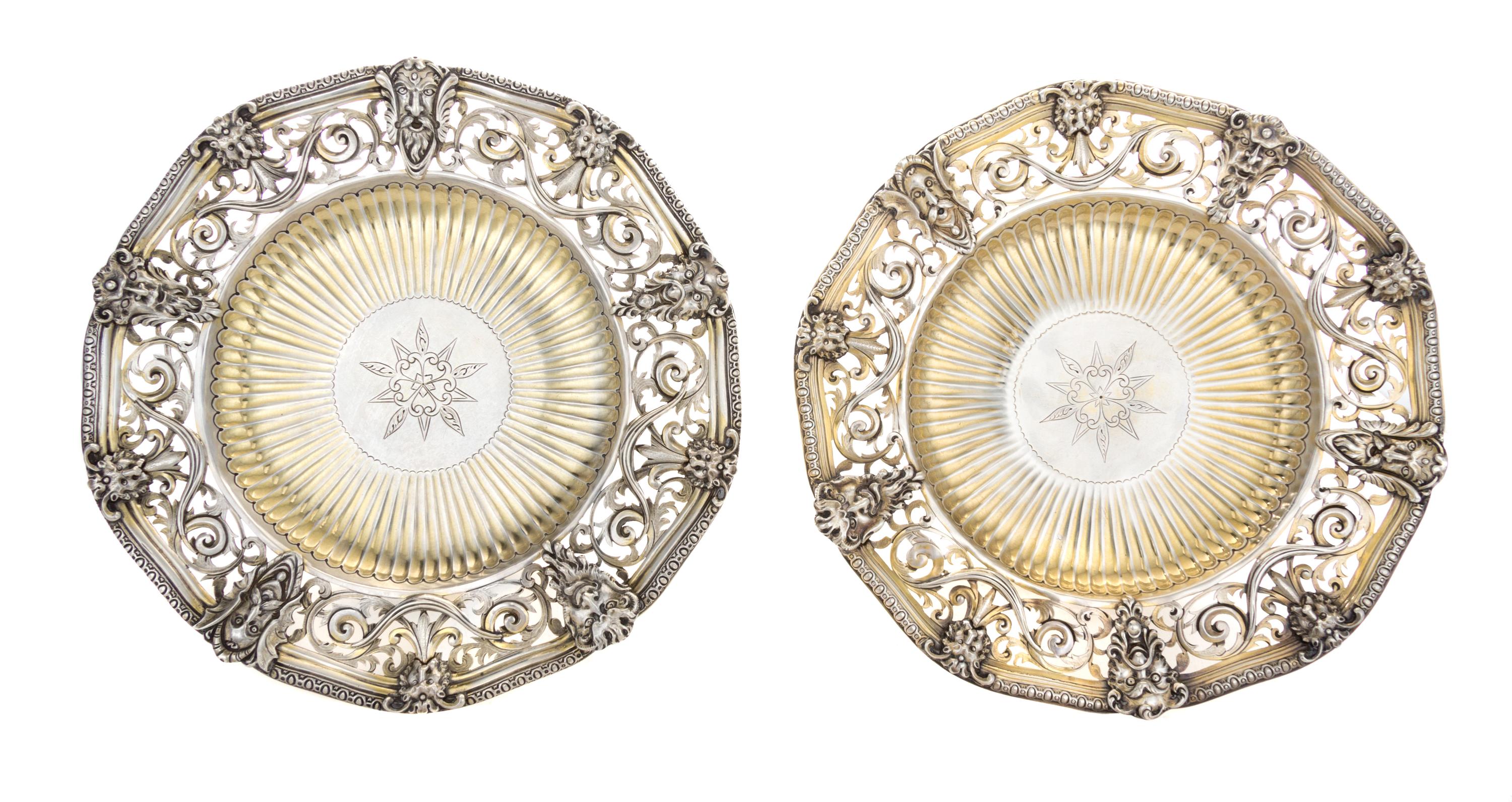A Pair of Victorian Silver Tazze, Maker's Mark Obscured, London, 1876, each having a pierced border worked with foliate scrolls and swa