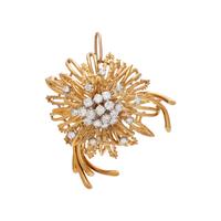 YELLOW GOLD AND DIAMOND FLOWER BROOCH