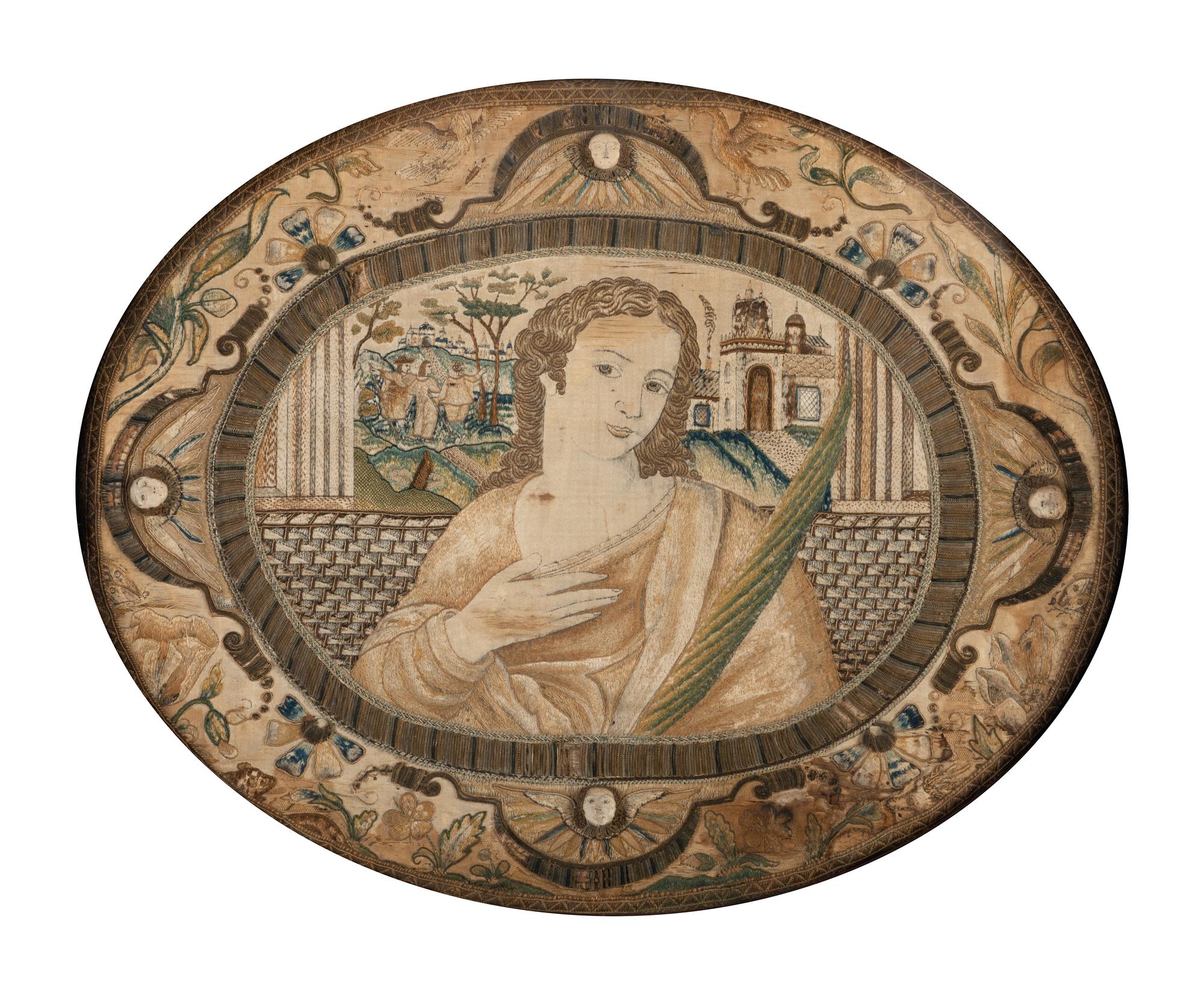 An English Embroidered Portrait Panel