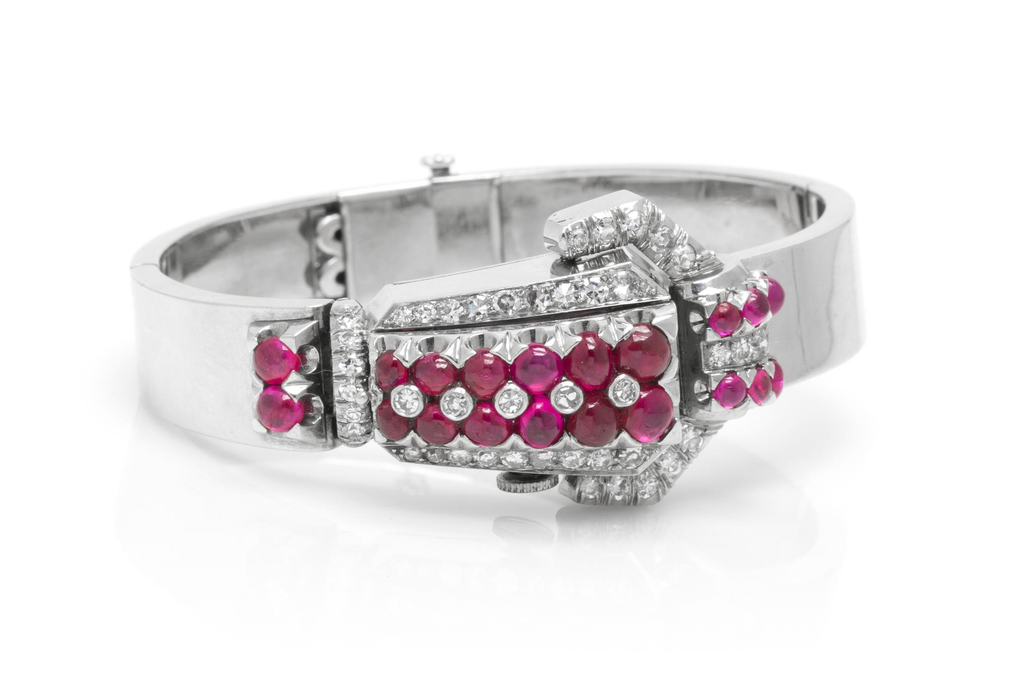 A Retro White Gold, Ruby and Diamond Surprise Wristwatch, Lackritz, 23.60 dwts.