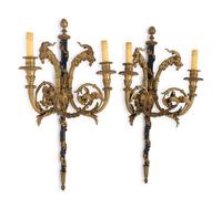 A Pair of French Gilt Bronze Two-Light Sconces