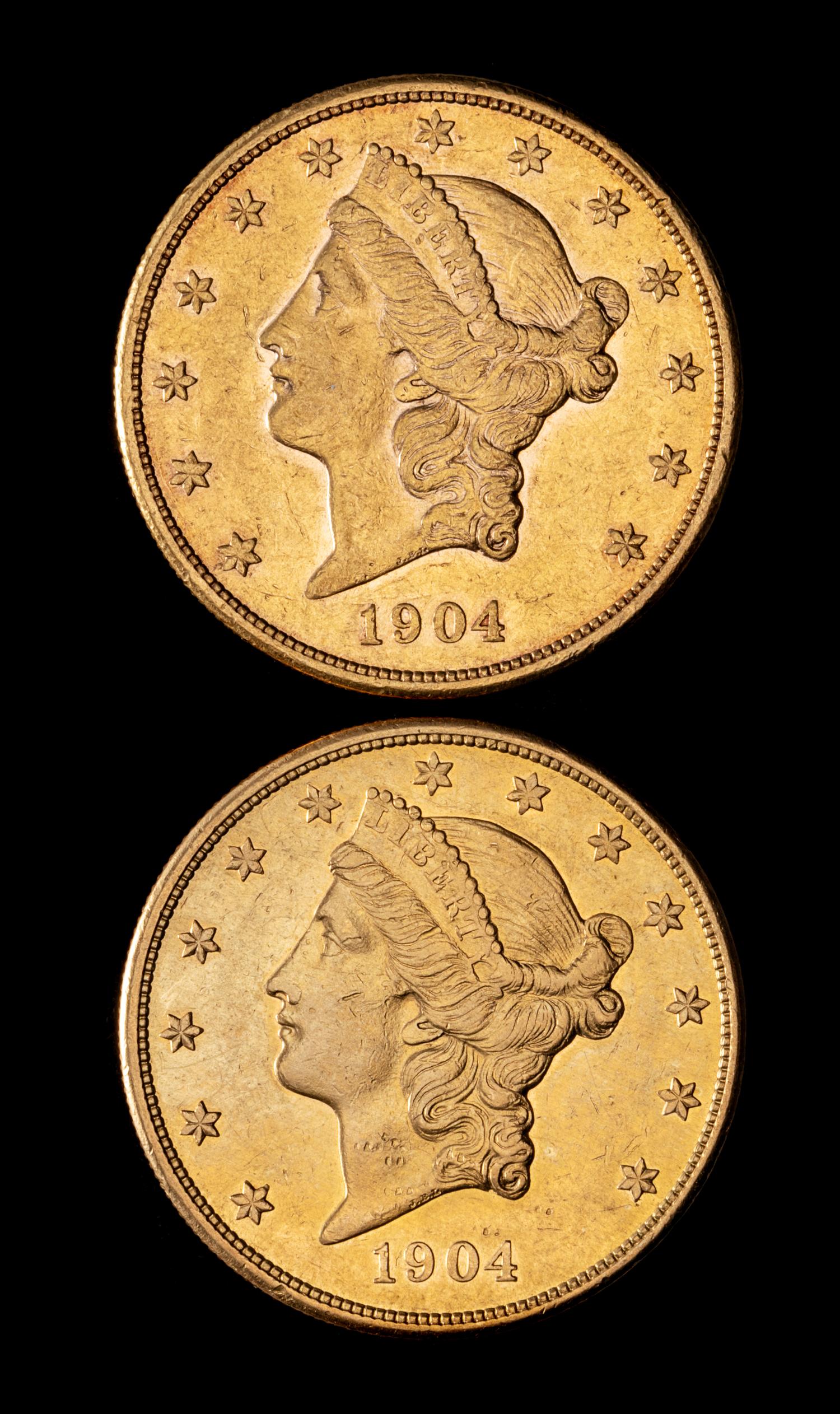 Two United States 1904-S Liberty Head $20 Gold Coins