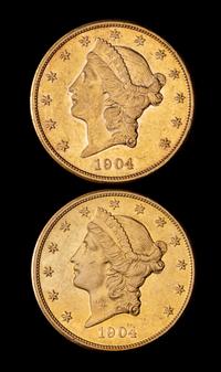 Two United States 1904-S Liberty Head $20 Gold Coins