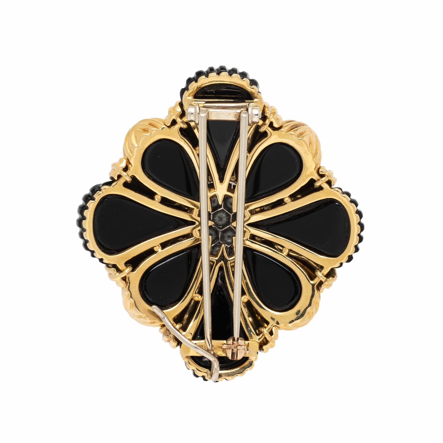 Onyx, Yellow Gold, and Diamond Pendant Brooch