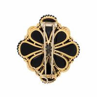 Onyx, Yellow Gold, and Diamond Pendant Brooch