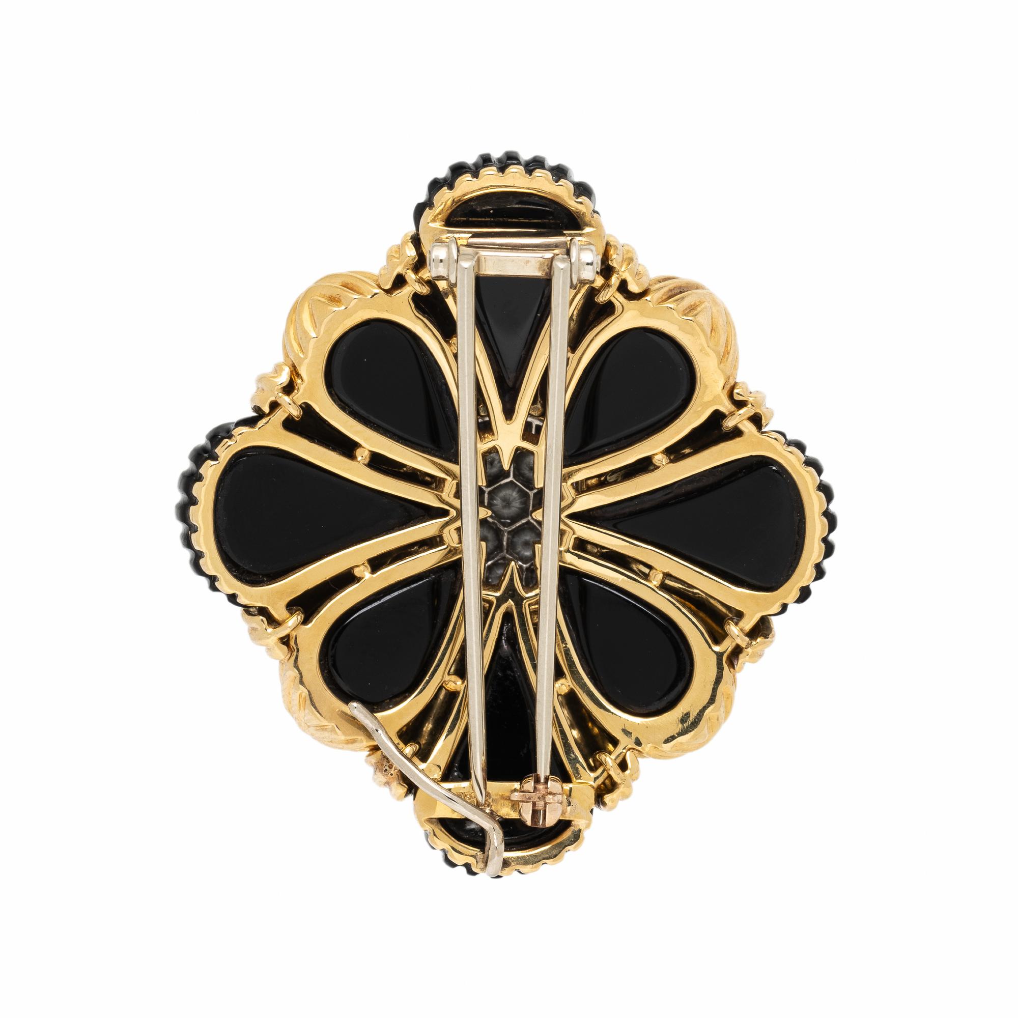 Onyx, Yellow Gold, and Diamond Pendant Brooch