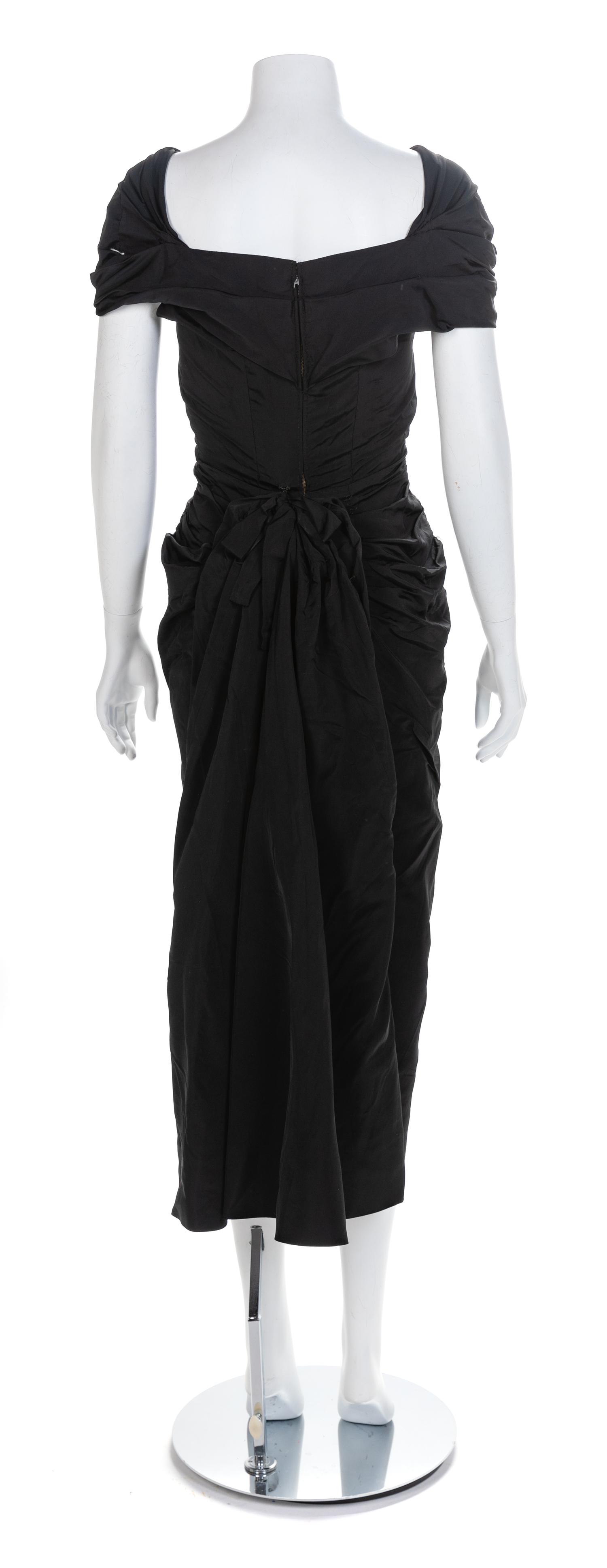 Black Evening Dress with Bustle, 1950s No size label