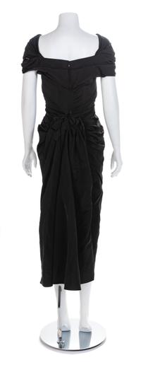 Black Evening Dress with Bustle, 1950s No size label