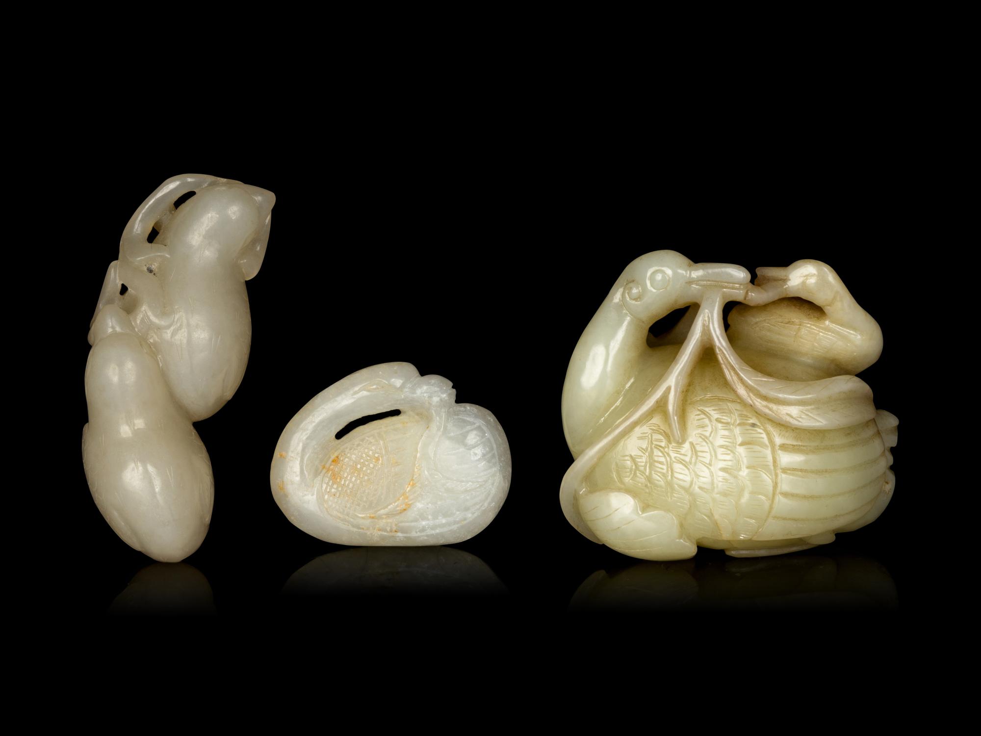 Three Chinese Jade Carvings of Birds