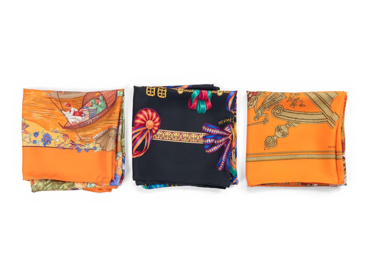Three Hermès 90cm Silk Scarves