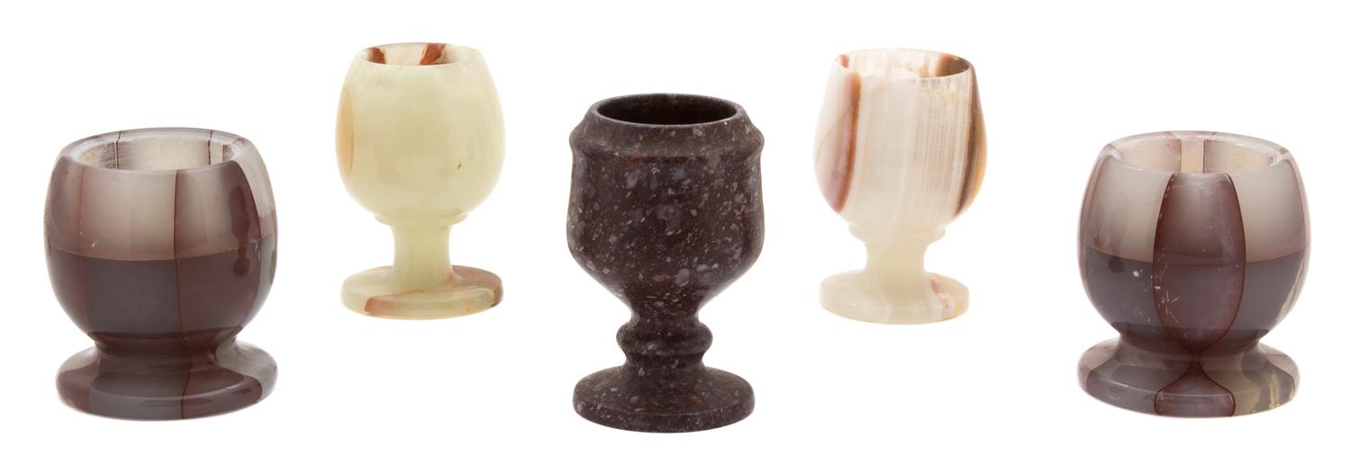 Five Hardstone Egg Cups Height of largest 2 3/4 inches. — 20TH CENTURY