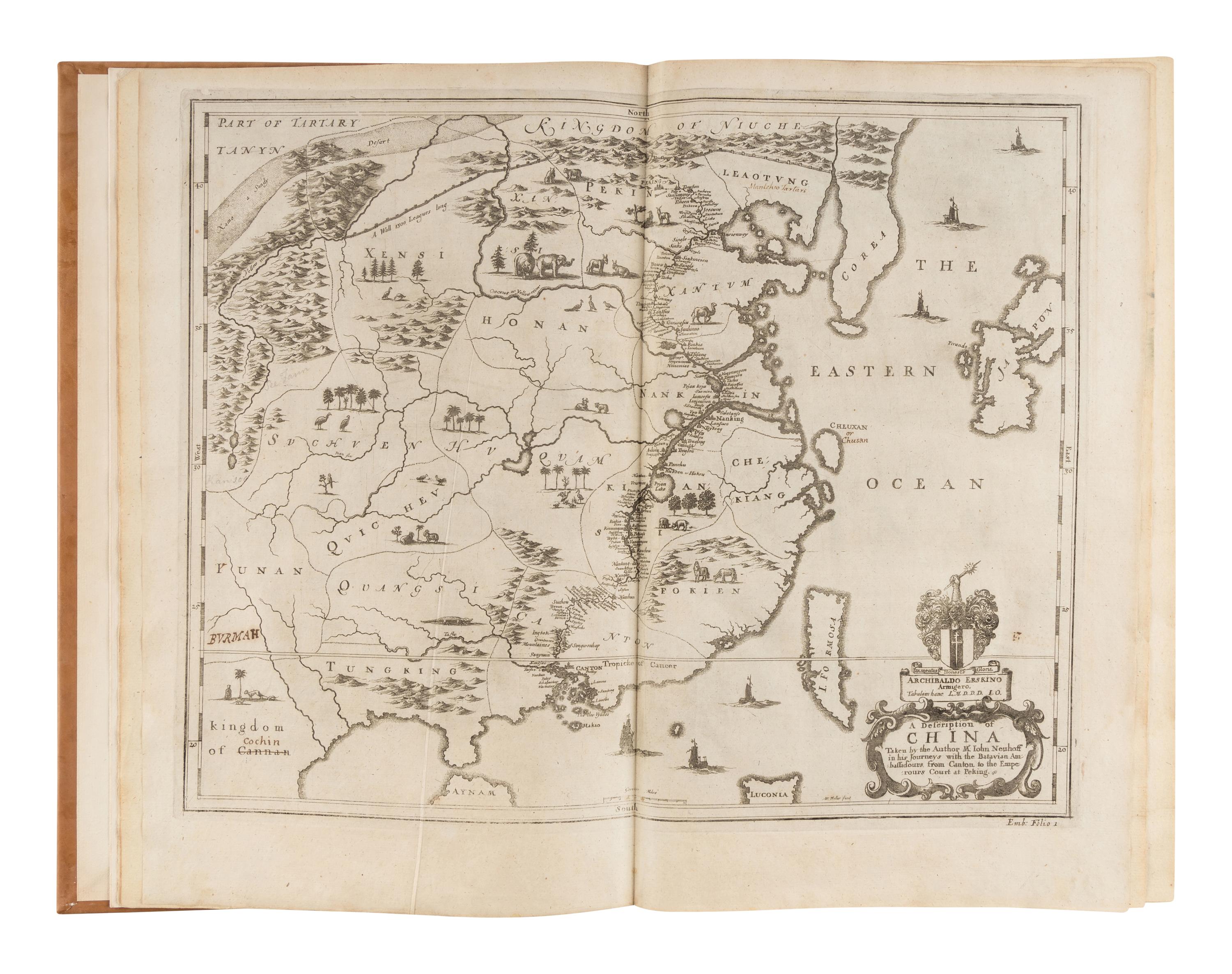 OGILBY, John (1600-1676), translator. NIEUHOFF, Jan (1640-1672). An Embassy from the East-India Company of the United Provinces, to the Grand Tartar Cham Emperour of China . London: John Macock, 1669.