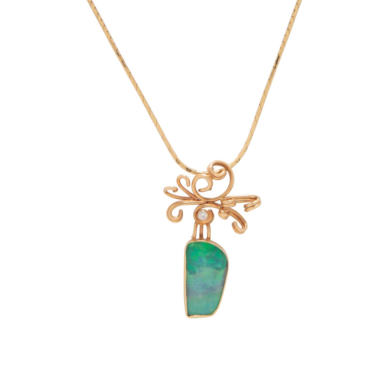 YELLOW GOLD, OPAL DOUBLET, AND DIAMOND NECKLACE