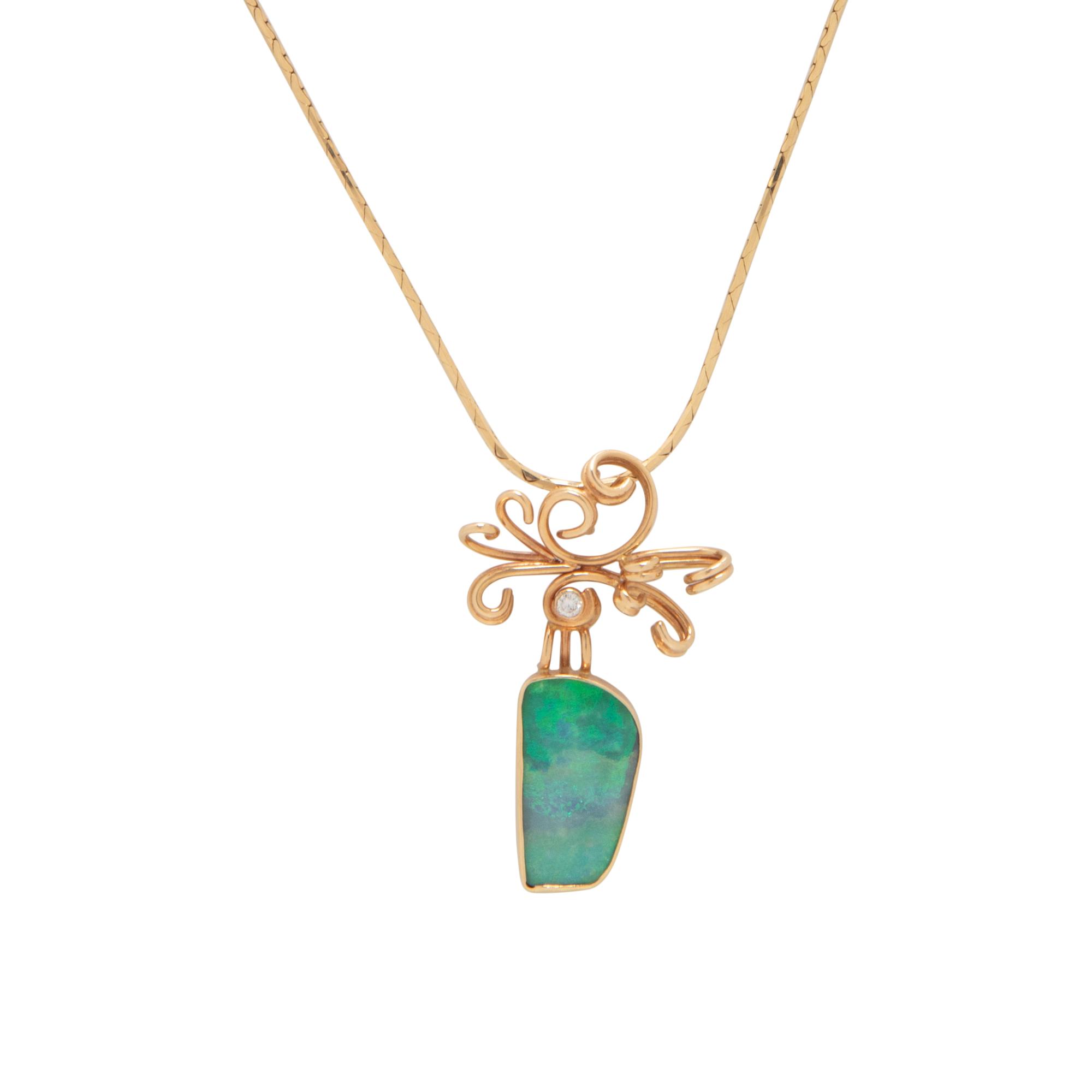 YELLOW GOLD, OPAL DOUBLET, AND DIAMOND NECKLACE