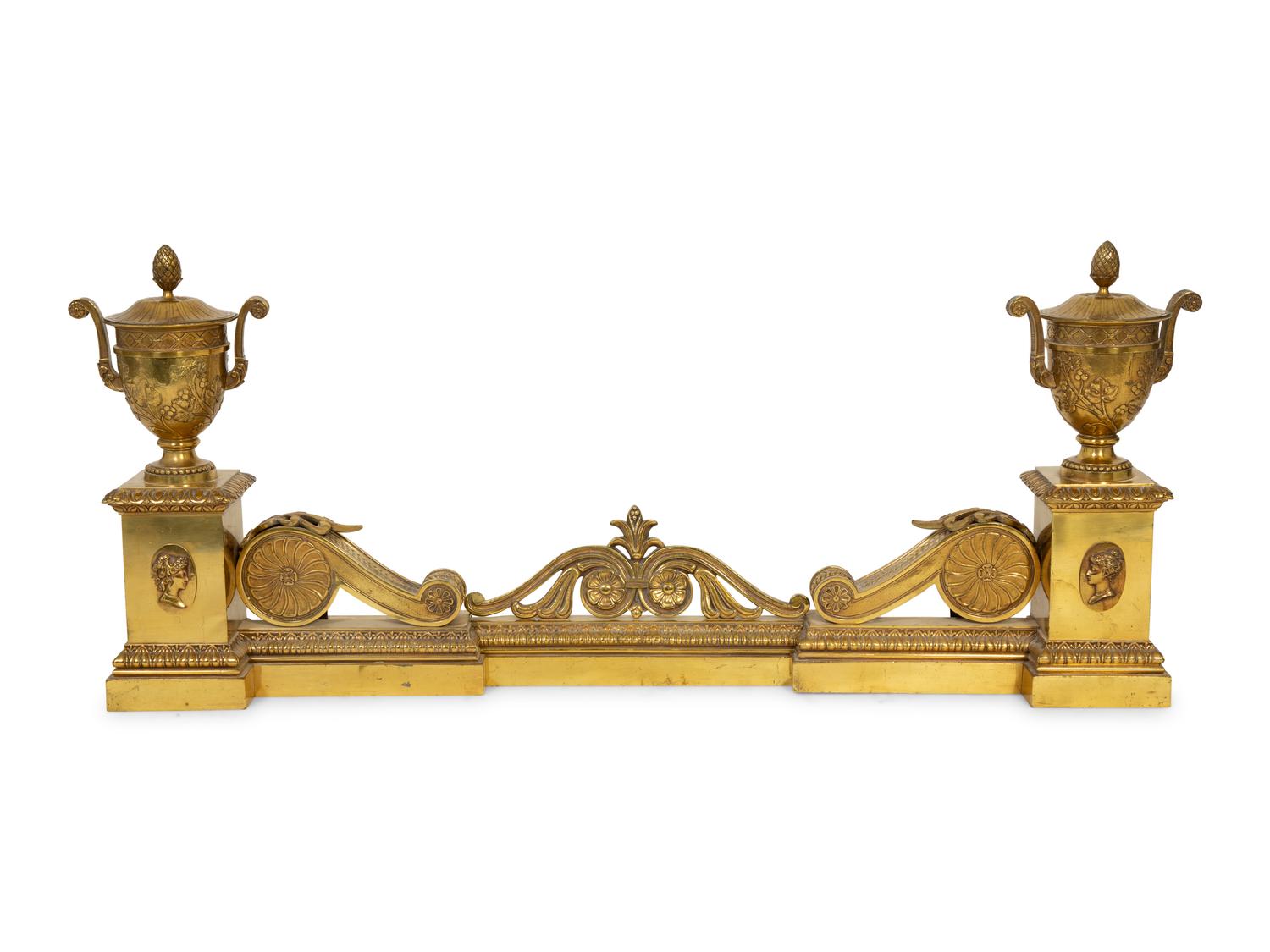 A Neoclassical Style Bronze Fire Fender with Urn-form Chenets — 19TH CENTURY