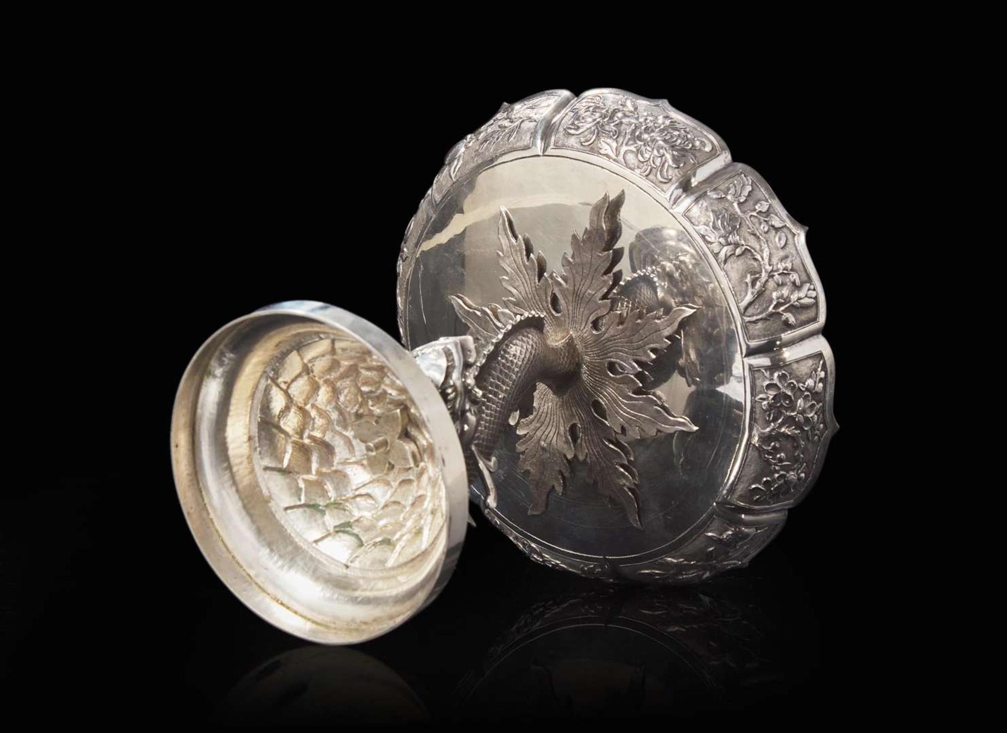 A Chinese export silver "Dragon-fish" tazza, circa 1900-1910