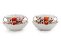 A Pair of Larger Worcester Porcelain Caudle Cups and Saucers — C.1770