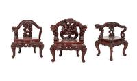 Three Japanese Export Rosewood Armchairs