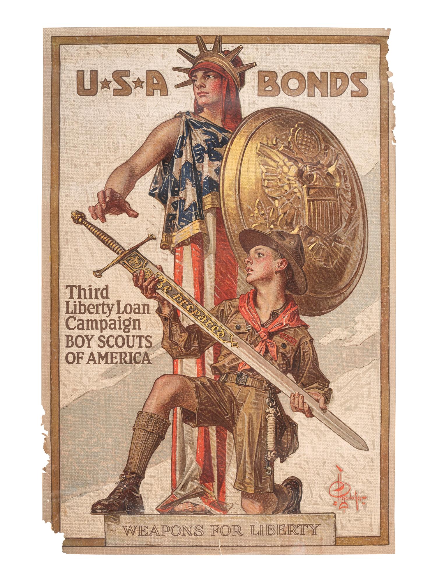 [AMERICANA]. LEYENDECKER, Joseph. USA Bonds. Third Liberty Loan Campaign. Boy Scouts of America.