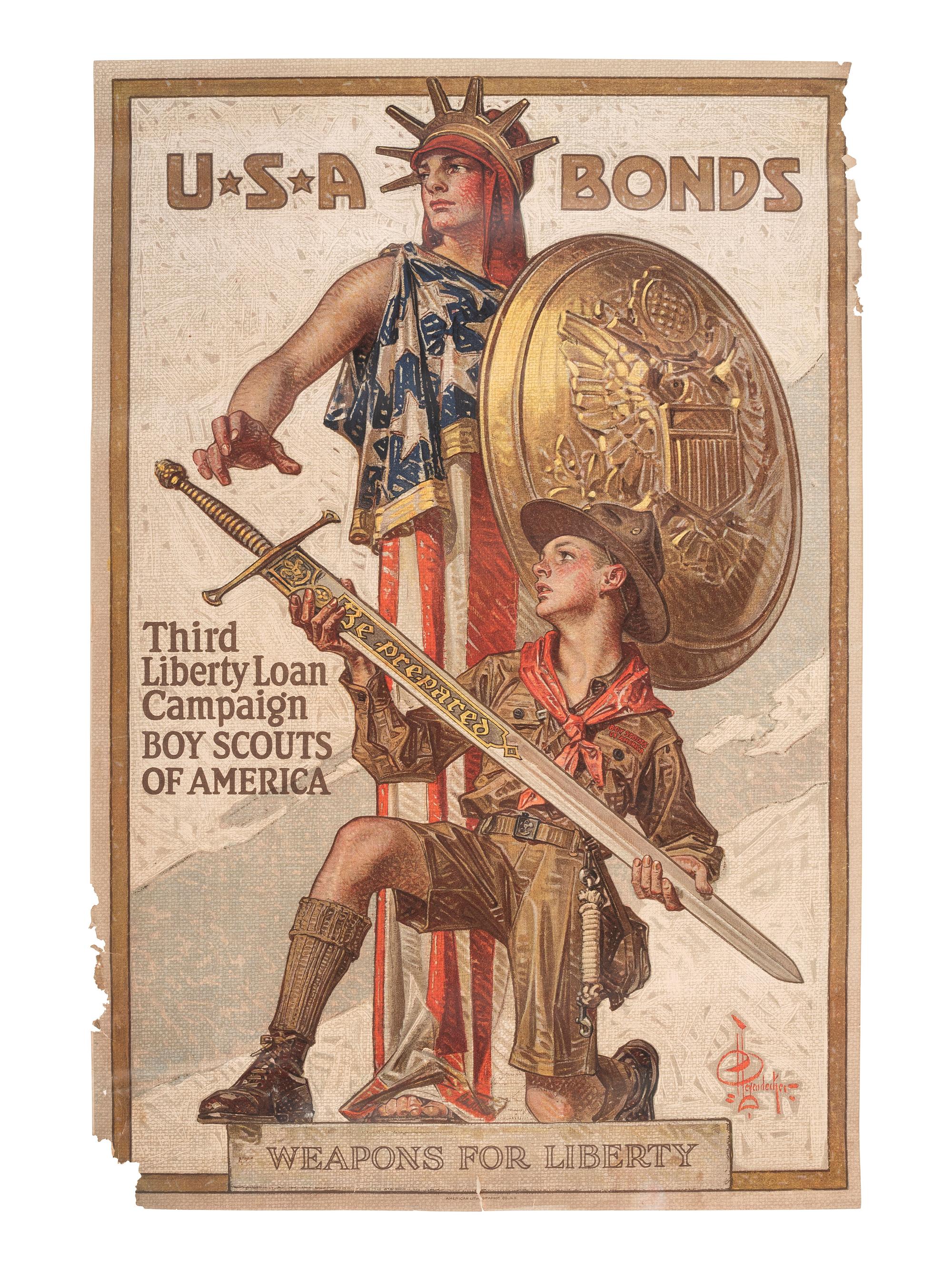 [AMERICANA]. LEYENDECKER, Joseph. USA Bonds. Third Liberty Loan Campaign. Boy Scouts of America.