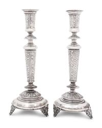 A Pair of Eastern European Silver Sabbath Candlesticks