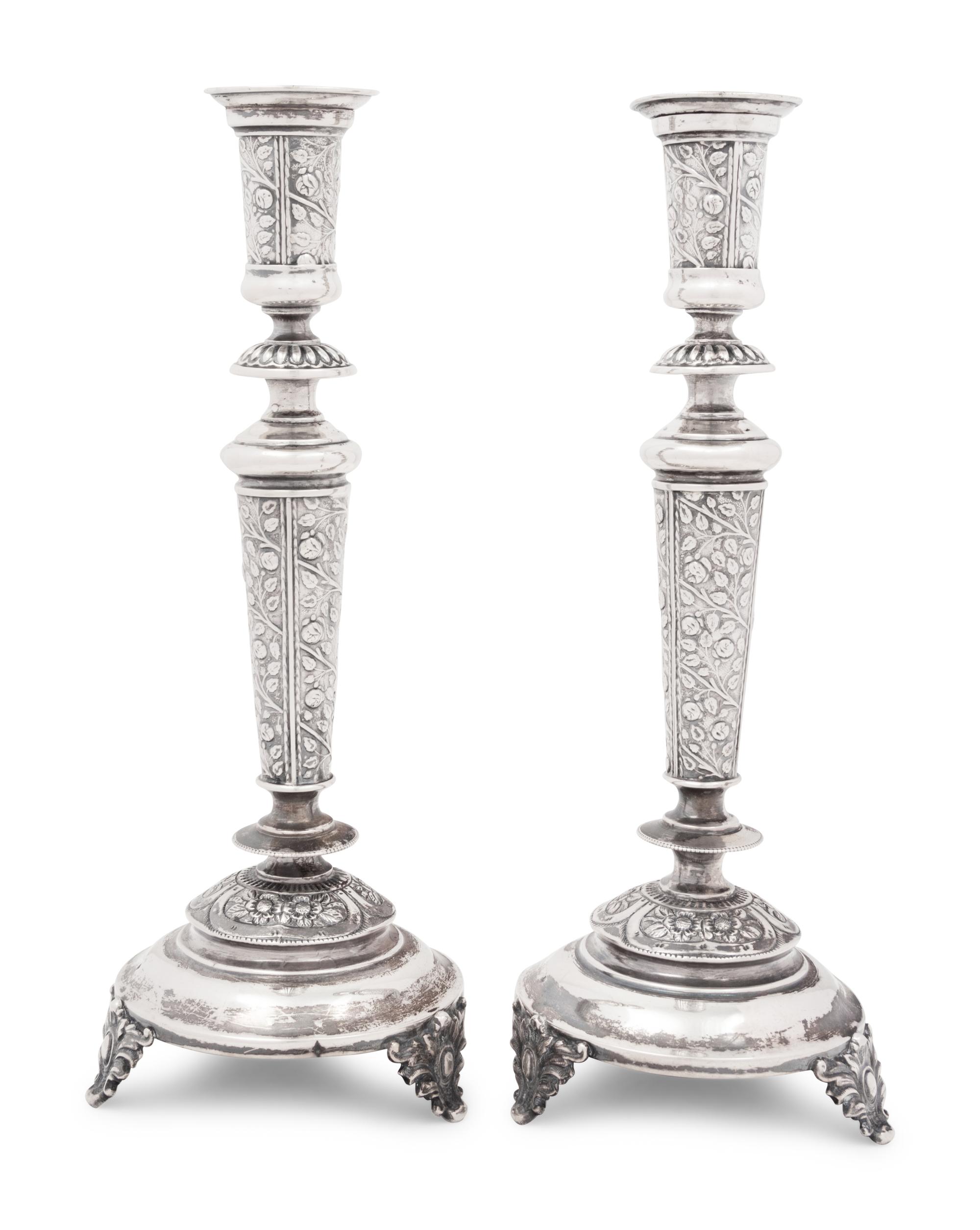 A Pair of Eastern European Silver Sabbath Candlesticks