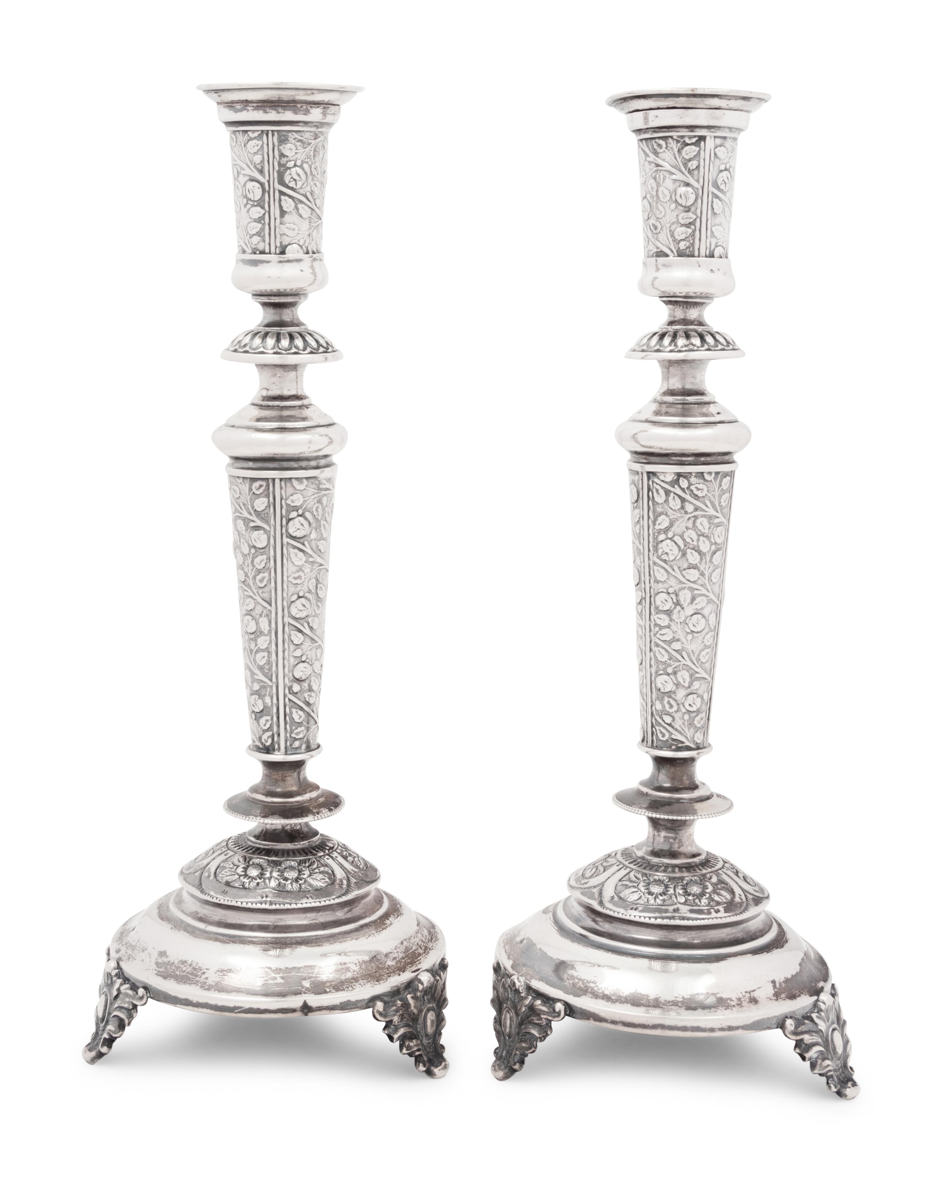 A Pair of Eastern European Silver Sabbath Candlesticks