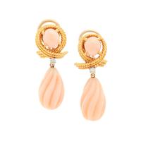 YELLOW GOLD, CORAL AND DIAMOND CLIP EARRINGS