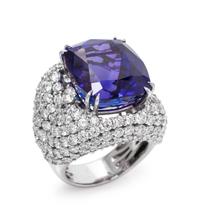 An 18 Karat White Gold, Diamond and Tanzanite Ring,