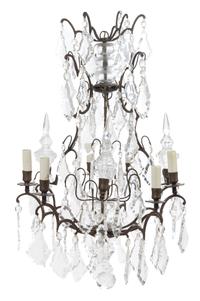 A French Brass and Glass Eight-Light Chandelier Height 41 inches. — 19TH CENTURY