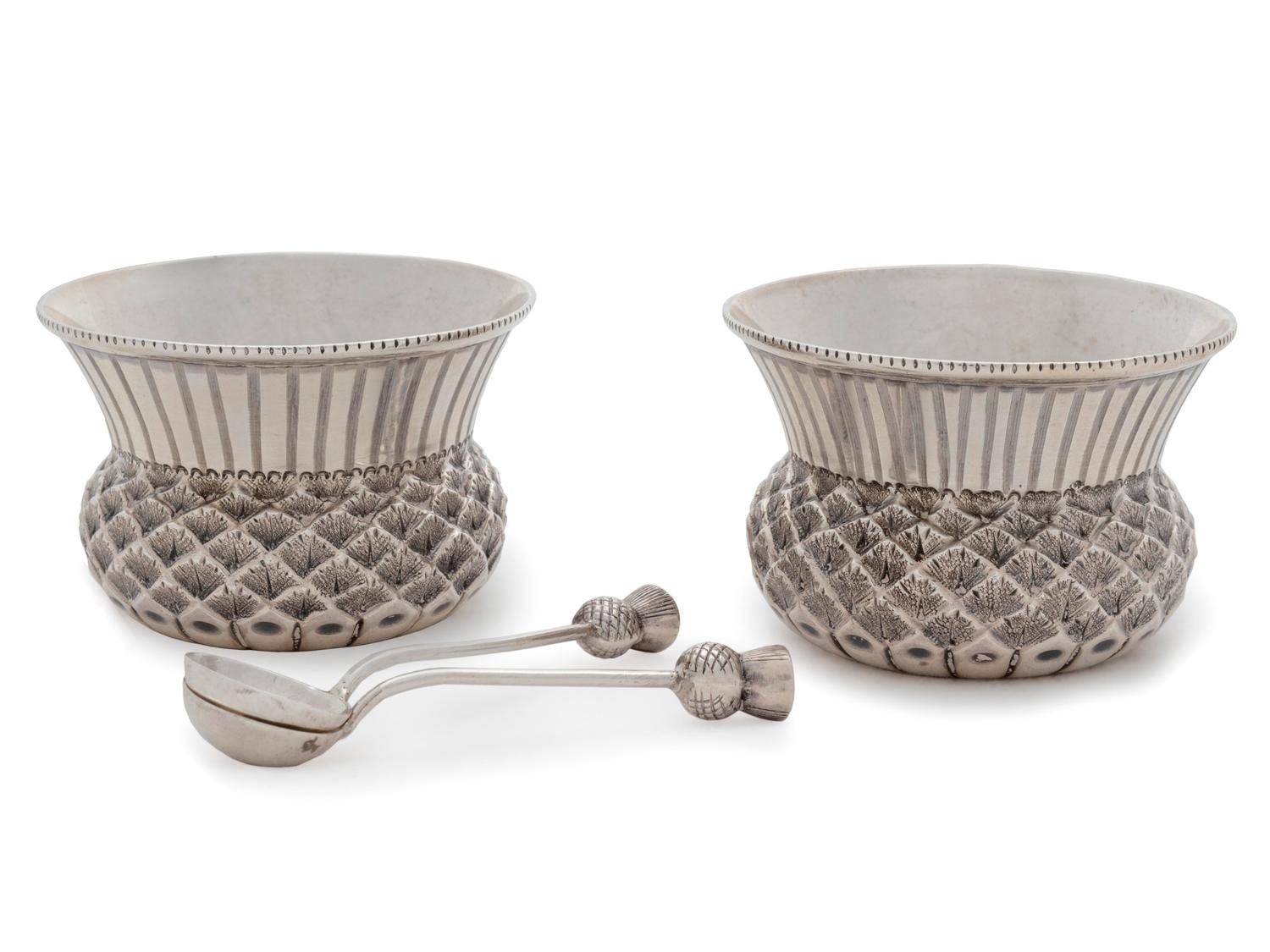 A Pair of English Silver Thistle-Form Salts — J. Millward Banks, Birmingham, 1891